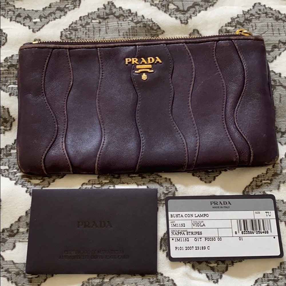 AUTH Prada Nappa Stripes Purple Lambskin Pouch